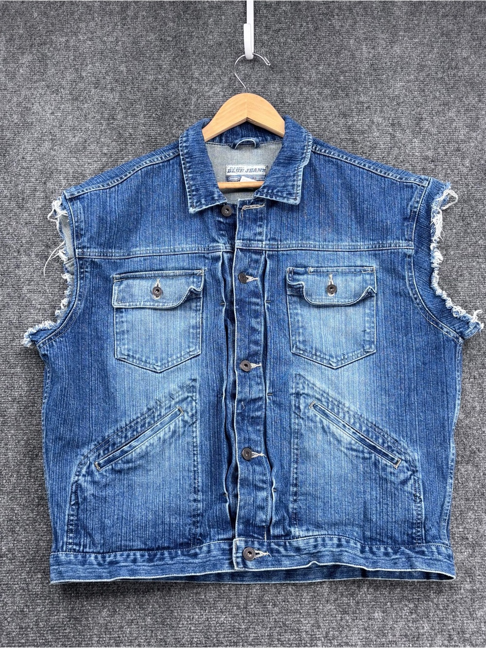 VTG Y2K Old Navy Distressed Denim Cutoff Trucker Punk Grunge Vest Men’s L